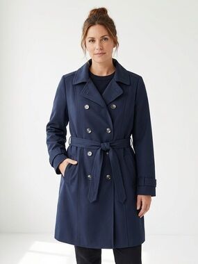 Reitmans Navy Blue Double Breasted Trench Coat | Classic Belted Rain Jacket XL